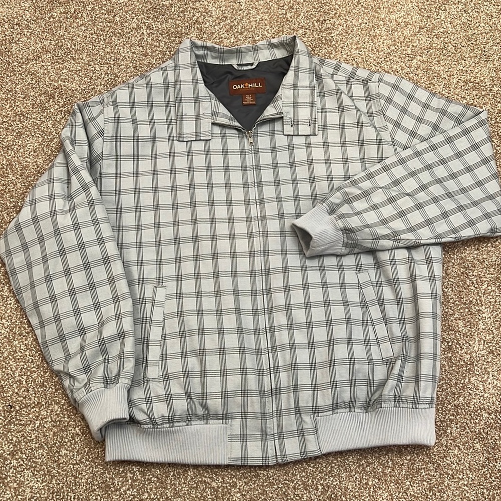 Oak Hill Men's Size XLT Gray Plaid Jacket Lined Full Zip Outdoor Classic Pockets
